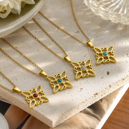 The golden knot-shaped pendant necklace is set with colorful stones and stainless steel pendants, which are retro, fashionable and versatile The golden knot-shaped pendant necklace is set with colorful stones and stainless steel pendants, which are retro, fashionable and versatile